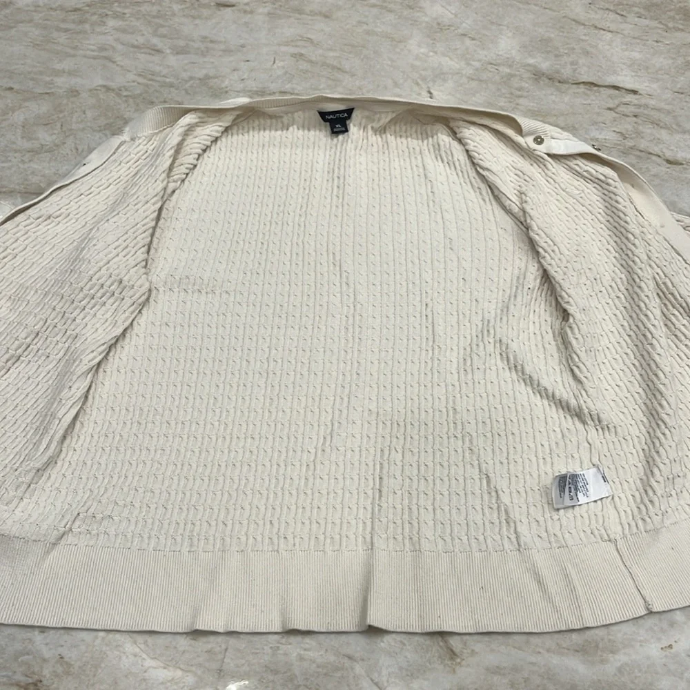 Nautica | 100% Cotton Cable Knit Cardigan |‎ Ivory | Size Large